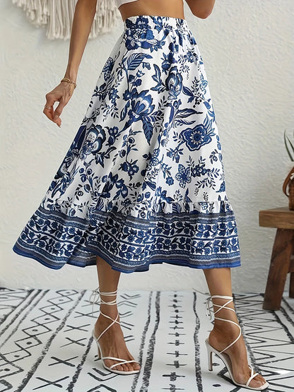 Floral Blue Print Skirt