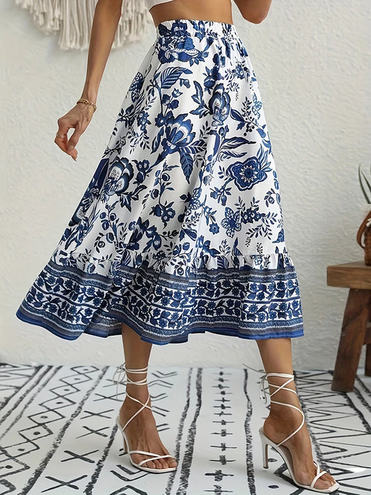 Floral Blue Print Skirt