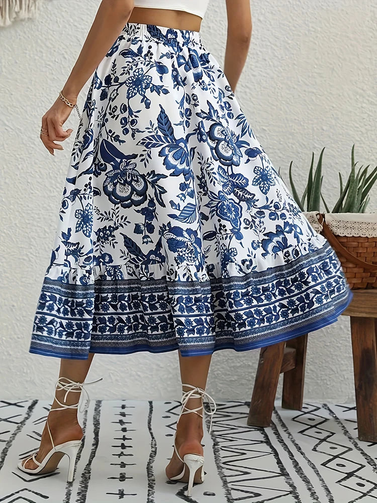 Floral Blue Print Skirt