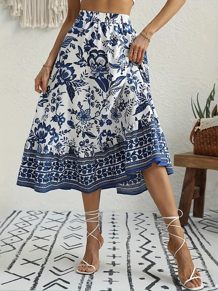 Floral Blue Print Skirt