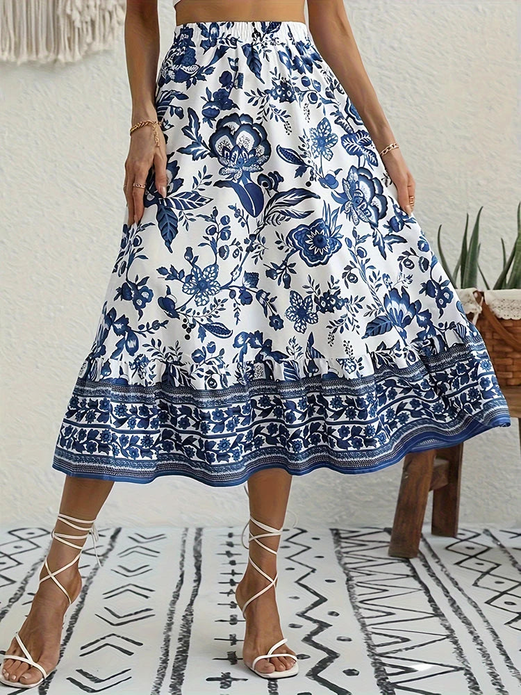 Floral Blue Print Skirt