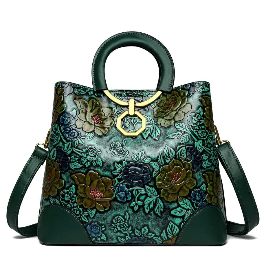 ZEDASTYLE Bag Green Flower Print Shoulder Bag