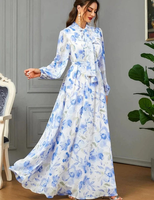 ZEDASTYLE Dress Elegant Blue Chiffon Dress