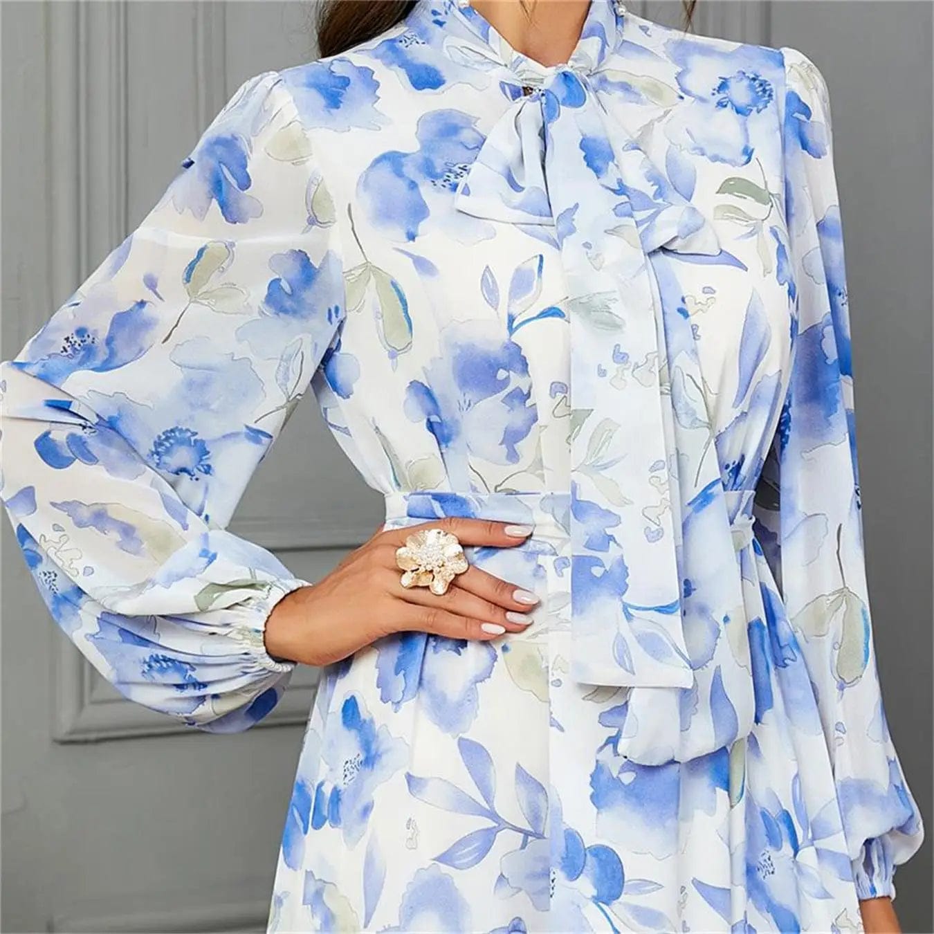 ZEDASTYLE Dress Elegant Blue Chiffon Dress