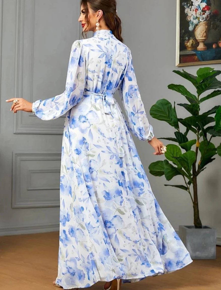 ZEDASTYLE Dress Elegant Blue Chiffon Dress