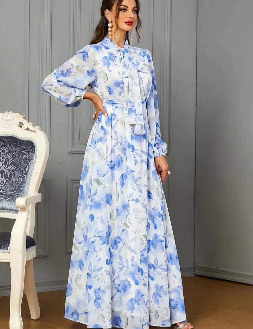 ZEDASTYLE Dress Elegant Blue Chiffon Dress