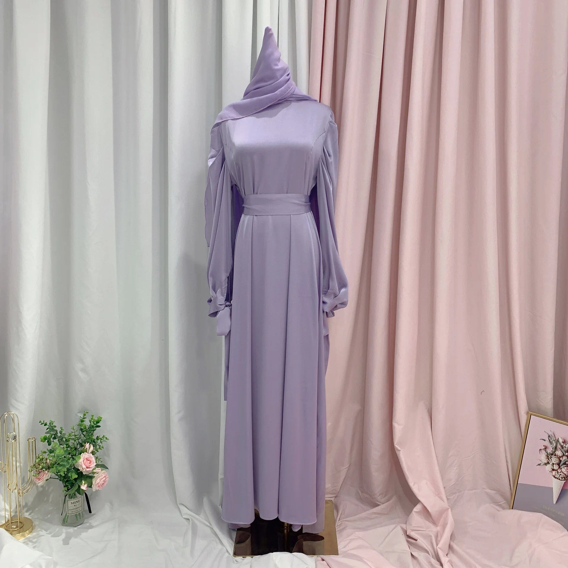 ZEDASTYLE Dress Purple/Hijab / S Long Satin Dress