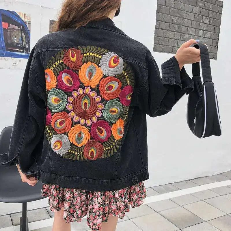 ZEDASTYLE Jacket Black / S Embroidered Denim Jacket