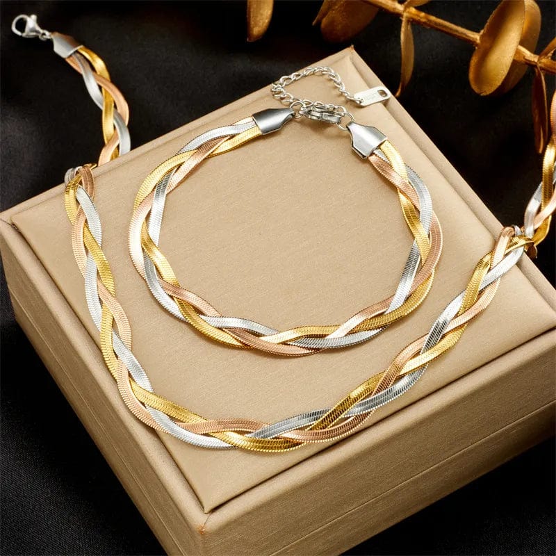 ZEDASTYLE Jewelry Gold/Rose/Silver Snake Chain Set