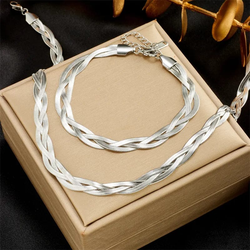 ZEDASTYLE Jewelry Silver Snake Chain Set