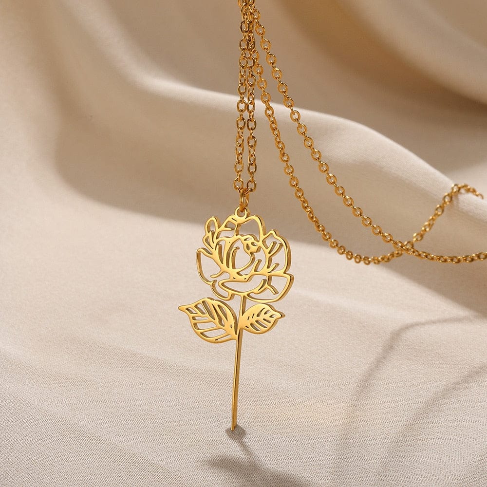 ZEDASTYLE Necklace DEC-PEONY / Gold 12 Month Flower Necklace