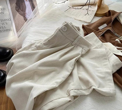 ZEDASTYLE Pants Beige / S High Waist Corduroy Pants