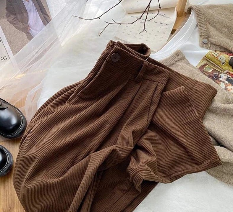 ZEDASTYLE Pants Coffee / S High Waist Corduroy Pants