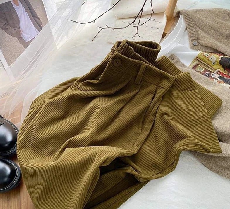 ZEDASTYLE Pants Khaki / S High Waist Corduroy Pants