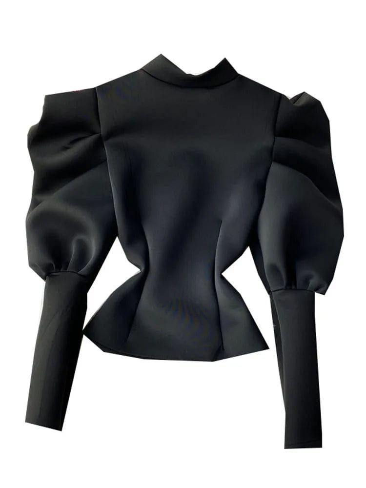 ZEDASTYLE Puff Sleeve Blouse, Black, Close Up View