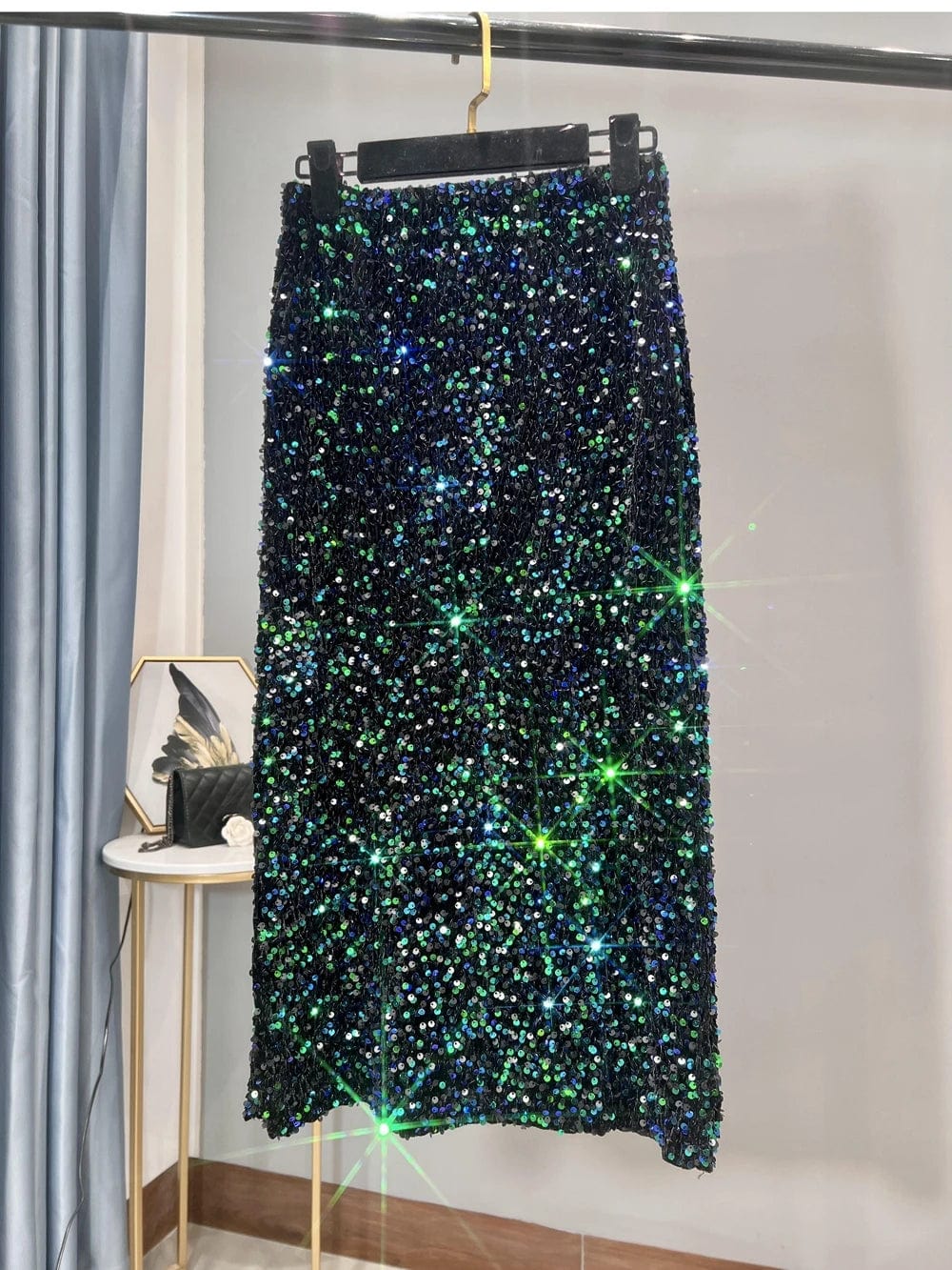 ZEDASTYLE Skirt Green / S Slim Sequin Skirt