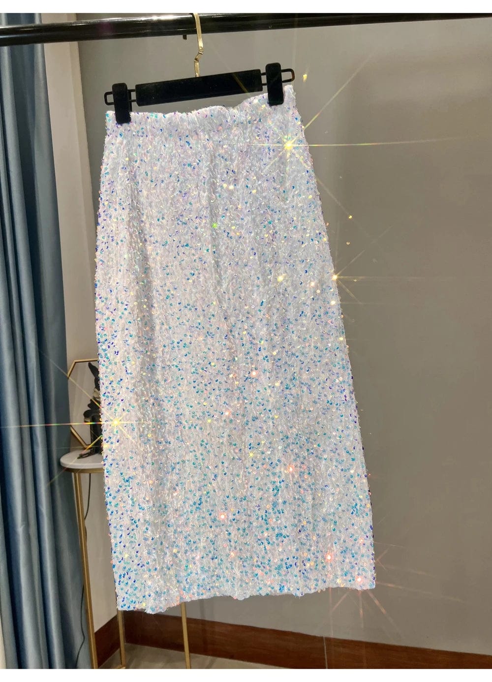 ZEDASTYLE Skirt White / S Slim Sequin Skirt