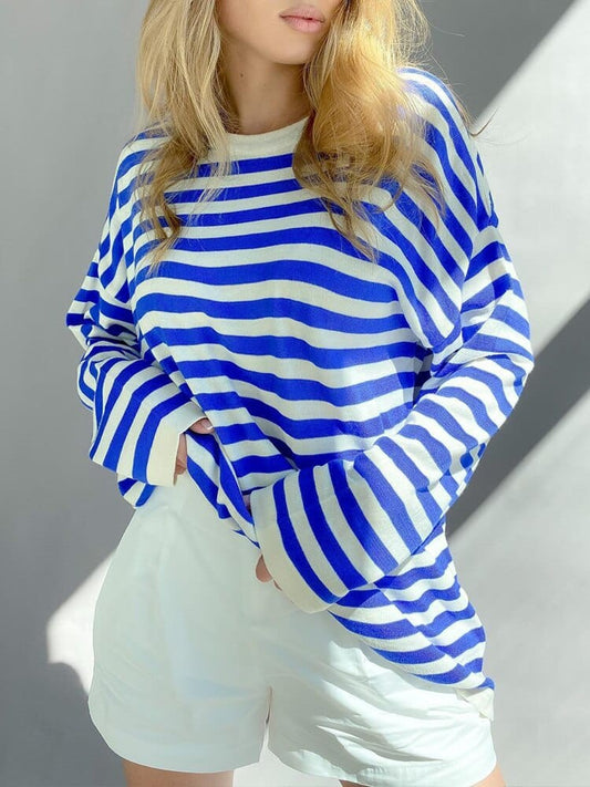 ZEDASTYLE T Shirt Blue / S Striped Oversize T-shirt, Model View